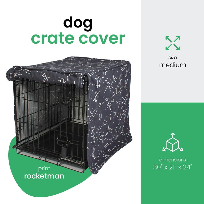 Molly Mutt Rocketman Dog Crate Cover, 100% Cotton Canvas Cover with 2 Roll-Up Panels, Ideal for Dog or Cat Crate, Durable, Washable, and Free of Harmful Chemicals, 30" x 19" x 21" - Image 2